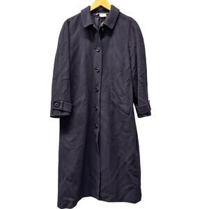 Vintage Alexon Overcoat Womens 12 Cashmere Wool Navy Blue Long Button Up Classic